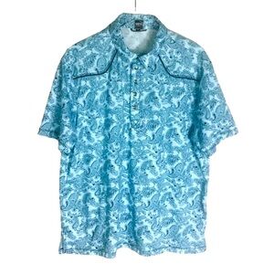 QED Men's‎ Paisley Western Cowboy Short Sleeve Henley Shirt Snap Buttons XL